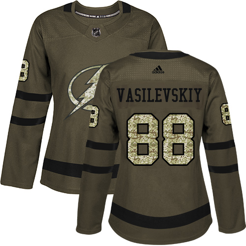 Adidas Lightning #88 Andrei Vasilevskiy Green Salute to Service Women's Stitched NHL Jersey - Click Image to Close